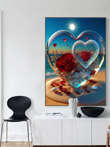 2025 Đồ Thêu Kim Tự Tháp Mới Đầy Kim Cương 5D Hình Trái Tim Hoa Hồng DIY Thủ Công Khung Trang Trí Phòng Khách Phòng Ngủ