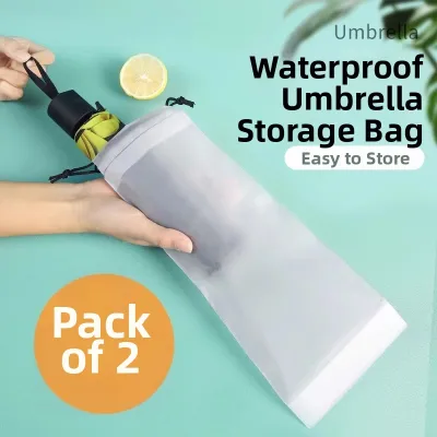 Waterproof Plastic Umbrella Storage Bag with Pull Rope Outdoor Car Mounted Wet Umbrella Bag Semi-Transparent Household Organizer