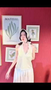 Baimon พร้อมส่ง เสื้อคล้องคอ ขอบแต่งลูกไม้ งานสวย ใส่สบาย 2 สีโทนสีน่ารัก