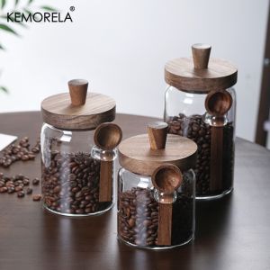 KEMORELA Set of 1/3 Airtight Glass Jars with Lids And Spoons Clear Small Food Storage Containers for Candy Spice Kitchen Storage