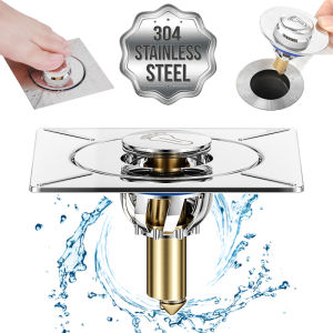 New Universal Floor Drain 304 Stainless Steel Square Floor Trap Foot-Controlled Pop-Up Quick Drainage Bathroom Shower Floor Drain Cover Insect-Proof And Odor-Proof Drain Plug