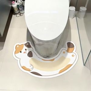 VIKAMA Cute Kitten U-Shaped Toilet Mat Cartoon Cat Water-Absorbent Non-Slip Bathroom Rug Bathroom Home Decor