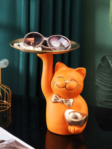 Lucky Cat Cashier Front Desk Candy Plate Home Decoration Entrance Door Key Tray Ornaments Gathering