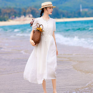 The Ultimate Guide to Summer White Ramie French Style Younger Short Sleeve Dress Women Artsy Tree Fungus-like Lacework Elegant Wide Hem Long Skirt Women