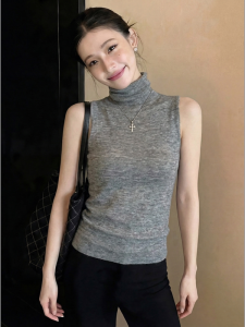 HUOLISI | Slim Fit High Neck Knit Tank Top