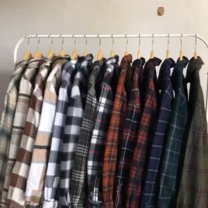 Kemeja Flanel Impor Pria Wanita Kualitas Premium Lengan Panjang Garis Kotak Abu