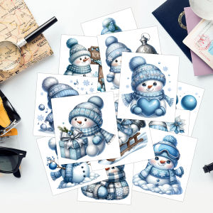 12 ชิ้นสีน้ําคริสต์มาส Snowman UV DTF Transfer ชุดสติกเกอร์ กันน้ํา UV Cup Wrap สําหรับขวดคริสต์มาสห่อของขวัญ