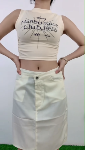 ชุดเซ็ตสองชิ้นซัมเมอร์ เสื้อสายเดี่ยว+กระโปรงผ่าข้างดีไซน์สวย