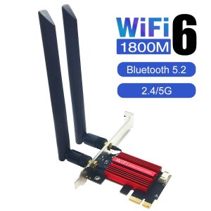 Kebidumei | KEBIDUMEI AX1800 PCI-E WiFi 6 Wireless Adapter Network Card Adapter PC Bluetooth 5.2 802. 11AX Dual Band 2.4G/5Ghz For Win11 10