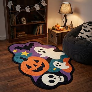 VIKAMA Halloween Thảm Vui Vẻ Bí Ngô Ma ADSC0012 Trong Nhà Thảm Cho Phòng Ngủ Phòng Khách PVC Lót Máy Có Thể Giặt Người Lớn Trang Trí Nhà
