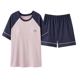 Miiow | Pure Cotton Cat Person Sleepwear Women Summer Thin Short Sleeve Home Clothes Set With Chest Pad One-Piece Youth Outerwear