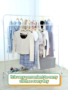 Double Pole Floor-Standing Clothes Rack Bedroom Clothes Hanger Floor Drying Rack Balcony Drying Rack