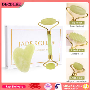 DECINIEE 100% Genuine Lemon Yellow Jade Roller Double Heads Facial Massage Roller Guasha Board Natural TopazJade Stone Beauty Tool Face Lift Thin Chin Neck Back