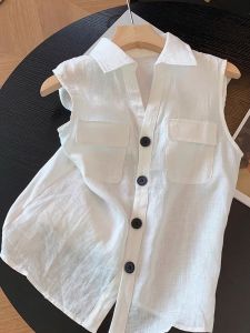 Áo Sơ Mi Không Tay Màu Trắng Phong Cách Cổ Polo Thường Ngày Nhẹ Cho Nữ Mùa Hè Thời Trang Cao Cấp Đa Năng