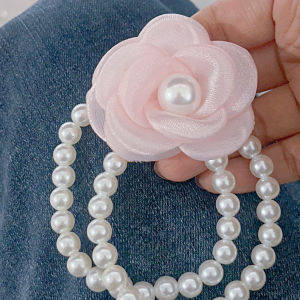 Tea Rose Pearl Hair Ties Sweet Style Floral Hair Bands Small Fragrance Fashion Hair Accessories Pearl Hair Elastics