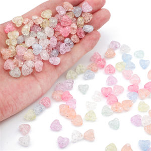 70pcs 10mm Plastic Acrylic Heart Shape Crackle Charm Beads Loose Spacer Beads For Jewelry Making DIY Bracelet Earrings Necklace Accessories