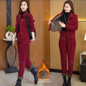 QIAOXIZI | Winter Thickened Set for Women Fashionable Loose Slimming Large Size Middle-aged Mothers Warm Two-piece Set