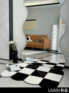 Modern Minimalist Black White Plush Bathroom Bedroom Chessboard Pattern Carpet Rectangle Shaped Home Decor Area Rug