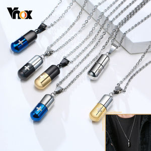 Vnox Hollow Pill Necklace for Men WomenCross EngravedCremation Urn PendantPerfume HolderAshes Vial Keepsake Memorial Jewelry