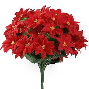 32cm 7Forks Red Christmas Flowers Bridal Bouquet Wedding Christmas Decoration Home Party Vase Decortion Fake Flowers Bouquet