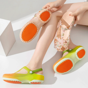 Veblen Womens Gradient Color Hole Sandals Summer Anti-slip Deodorant Soft Bottom Jelly Outdoor Beach Shoes Comfortable Slip-On