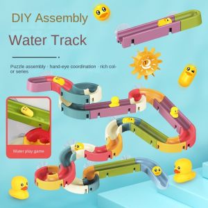 Childrens Baby Duck Slide Bath Toys DIY Marble Assembly Track Stackable Bathtub Bath Track Water Game Toy Set Kids Gifts