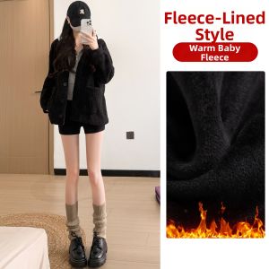 YAYANGREN | Black High Waist A-Line Warm Shorts Fall Winter