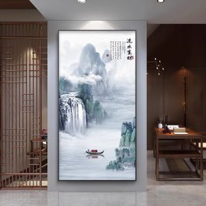 New Chinese Style Entrance Hall Decorative Painting Vertical Version Corridor Passage Hanging Artwork High End Wall Mural