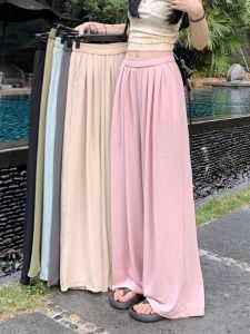 Womens Wide Leg Casual Pants Loose Fit Summer Design Sensation Small Audience Drapey Look Slimming Effect Floor-Length
