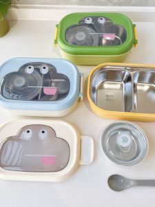 304 Stainless Steel Cartoon Lunch Box Compartment Lunch Box Student Lunch Office Worker Lunch Box with Soup Bowl Tableware