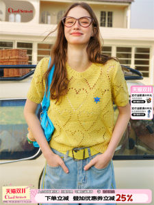 Cloudseason Color Palette Heart Hollow Short Sleeve Knitted Top Womens New 2025 Breathable Moisture Wicking Pure Color T-shirt