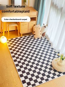 Modern Minimalist Black White Checkered Carpet Chessboard Pattern Living Room Bedroom Home Use Girls Heart Room Mat Rug