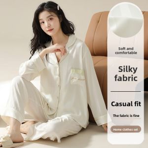 MiiOW | Luxurious Ice Silk Sleepwear Womens Home Clothes Spring Autumn New Style Summer Outdoors Long Sleeve Short Skirt Cardigan