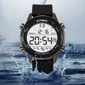 Synoke | SYNOKE Men Outdoor Sports Multifunctional Waterproof Large Screen Display Luminous LED Digital For Men Fashion Silicon Watch