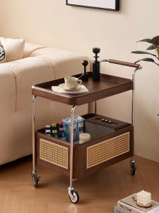 XIANGNANSONG | Movable Vintage Rattan 2-Layer Cart Table