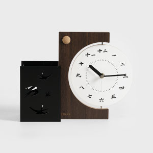 Wozoom นาฬิกาตั้งโต๊ะสไตล์ย้อนยุค ตู้เก็บของ นาฬิกาตกแต่งห้องนั่งเล่น วัสดุไม้ งานฝีมือครึ่งนิ้ว ตกแต่งสไตล์จีนใหม่