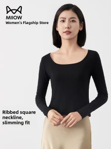miiow | Slim Fit Womens Knitted T-shirt Square Collar Base Shirt Inner Wear Black Ribbed Spring Autumn New Arrival MiiOW Cat Person