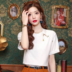 New Chinese Style Short Sleeve Crew Neck Casual Minimalist Elegant Summer New Arrival Bottoming Shirt Pure Color Chic T-Shirt Tops