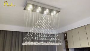 Contemporary Modern Crystal Rain Drop Chandelier Lighting Flush Mount Led Ceiling Bathroom Fixtures Pendant Lamp for Living Dining Room Foyer Bedroom Hallway