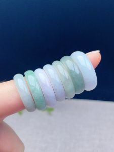 Sihui Direct Supply Natural a Cargo Light Green White Jadeite Ring Ice Waxy Kinds Wide Edge Ring Shank Can Choose Ring Jade Meson
