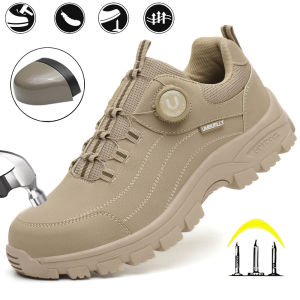 Mens Safety Shoes with Button Design Steel Toe Anti- Crush Resistant And Slip-Resistant Outsole for Outdoor Workshop Workwear