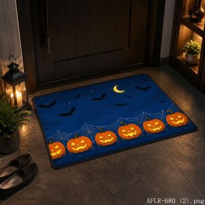 VIKAMA Halloween Bat Pumpkin Round Moon Door Mat Gothic Non Slip Entrance Rug Home Decor Floor Mat