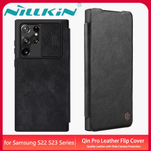 Nillkin for Samsung Galaxy S23 Ultra 5G Case Qin Pro Quality Leather Flip Cover with Slide Camera Lens Protection s23ultra casing