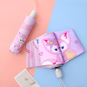 Childrens Automatic Umbrella Girls Foldable Sunshade UV Protection Rain And Sun Dual Use Black Glue Lightweight Compact