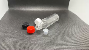 ขวด 15 มล.(100 ขวด) แก้วใส กลม + จุกมีรู+ฝาดำ 05#14