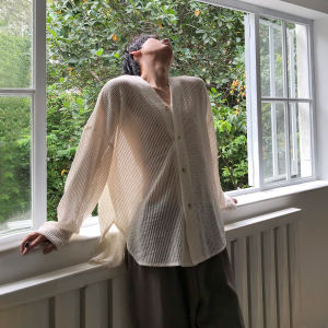 DAVID&ME | V-Neck Hollow Out Knit Long Sleeve Shirt Mens Summer Lethargic Style