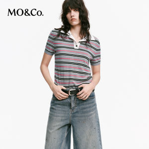 MO&Co. | Quần Áo Polo Cổ Tay Ngắn Chất Liệu Nhẹ Mềm Mại Kẻ Sọc Cổ Điển