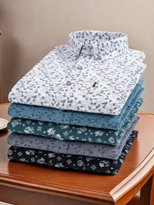Mens Pure Cotton Floral Print Shirt Casual Autumn Fashion Urban Style Long Sleeve Anti-Wrinkle Breathable Deep Color Top
