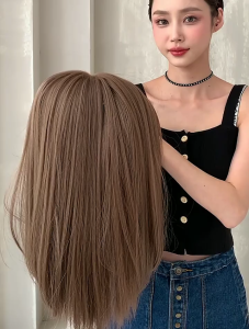 50CM Straight Wig For Women Medium Black/Brown Hair Wig High Temperature Wire Hair Natural Full Head Wig for Daily Life