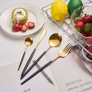 4Pcs Gold Cutlery Set Stainless Steel Dinnerware Silverware Flatware Set Dinner Knife Fork Spoon